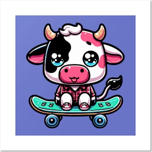 Cow on a Skateboard Posters and Art